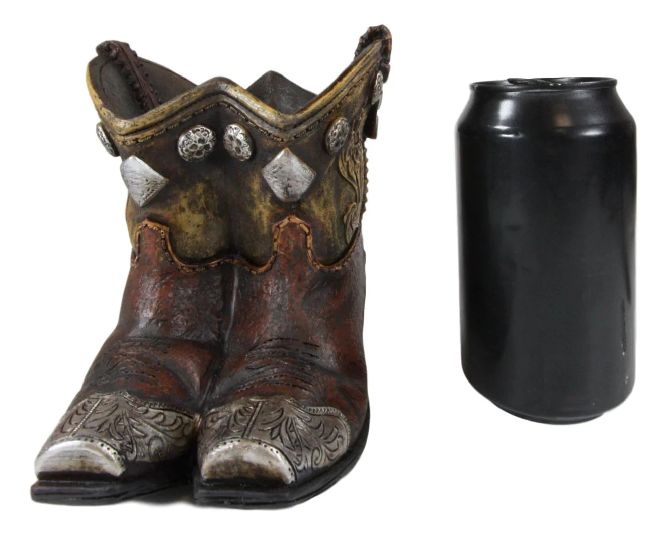 Ebros Rustic Western Cowboy Cowgirl Gold Tone Floral Boots Decorative Vase Pen Holder - Image 6