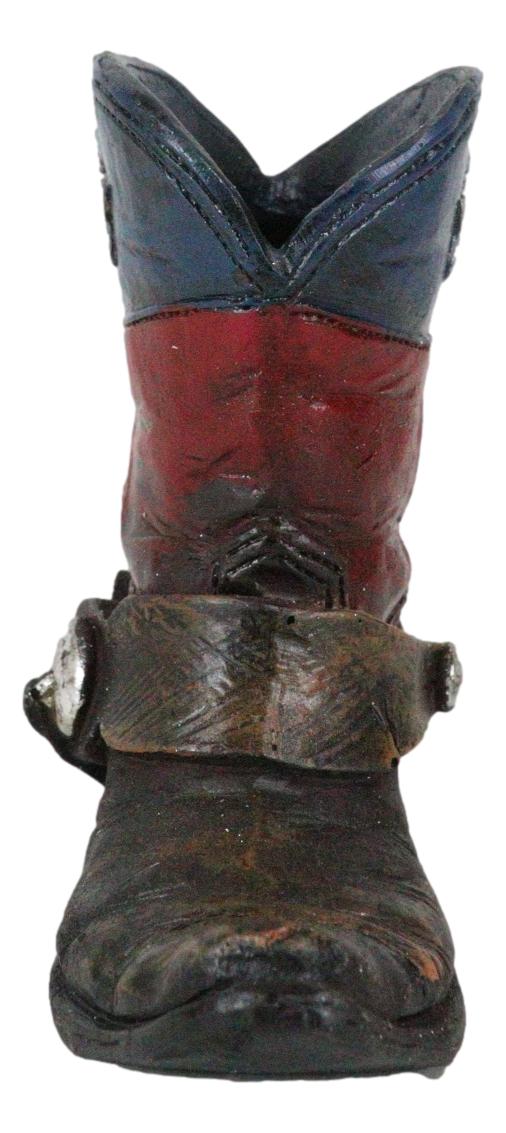 Rustic Western Cowboy Faux Leather Texas State Flag Boot With Spur Pen Holder - Image 3