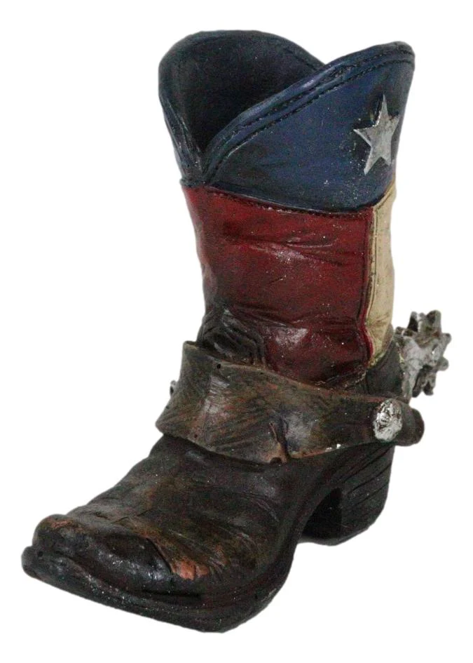 Rustic Western Cowboy Faux Leather Texas State Flag Boot With Spur Pen Holder - Image 5