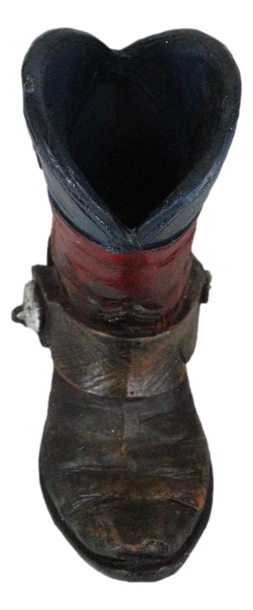 Rustic Western Cowboy Faux Leather Texas State Flag Boot With Spur Pen Holder - Image 6