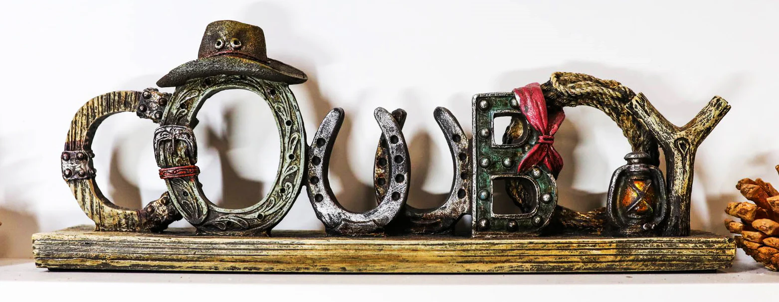 Rustic Western Cowboy Sign Ropes Hat Horseshoes Faux Barnwood Desktop Plaque - Image 2
