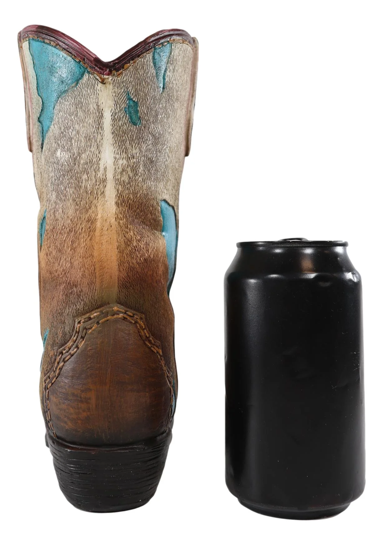 Rustic Western Cowboy Turquoise Cowhide Pattern Boot Flower Vase Planter Decor - Image 6
