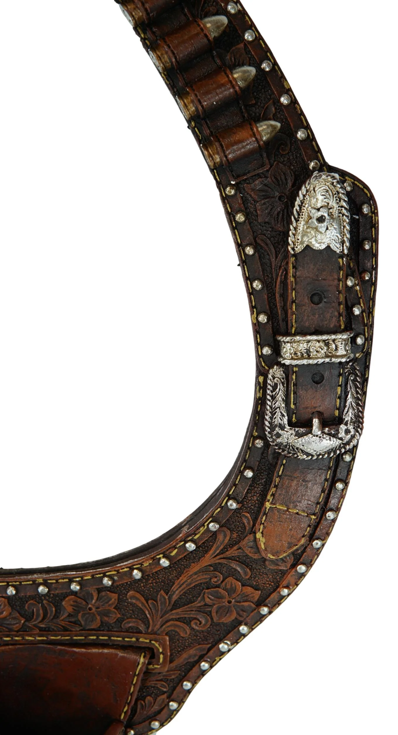 Rustic Western Cowboy Turquoise Tooled Floral Pistol Gun In Holster Hand Mirror - Image 5