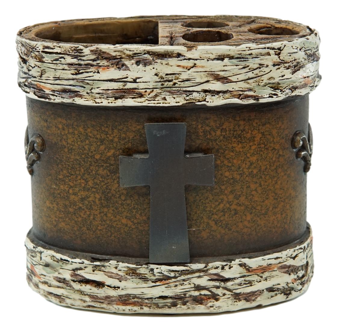 Rustic Western Cross With Birchwood Accent Soap Dish Toothbrush Holder Cup Set - Image 4