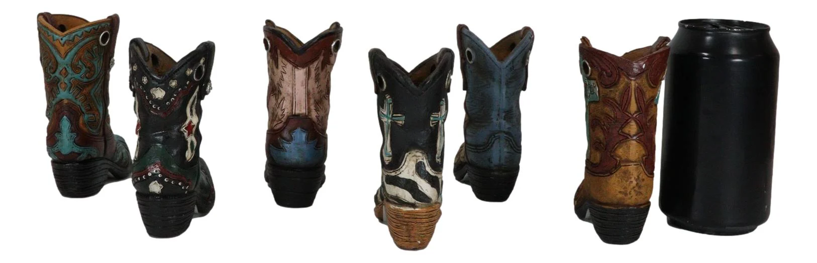 Rustic Western Crosses Tooled Leather Finish Mini Cowboy Boots Figurine Set Of 6 - Image 6