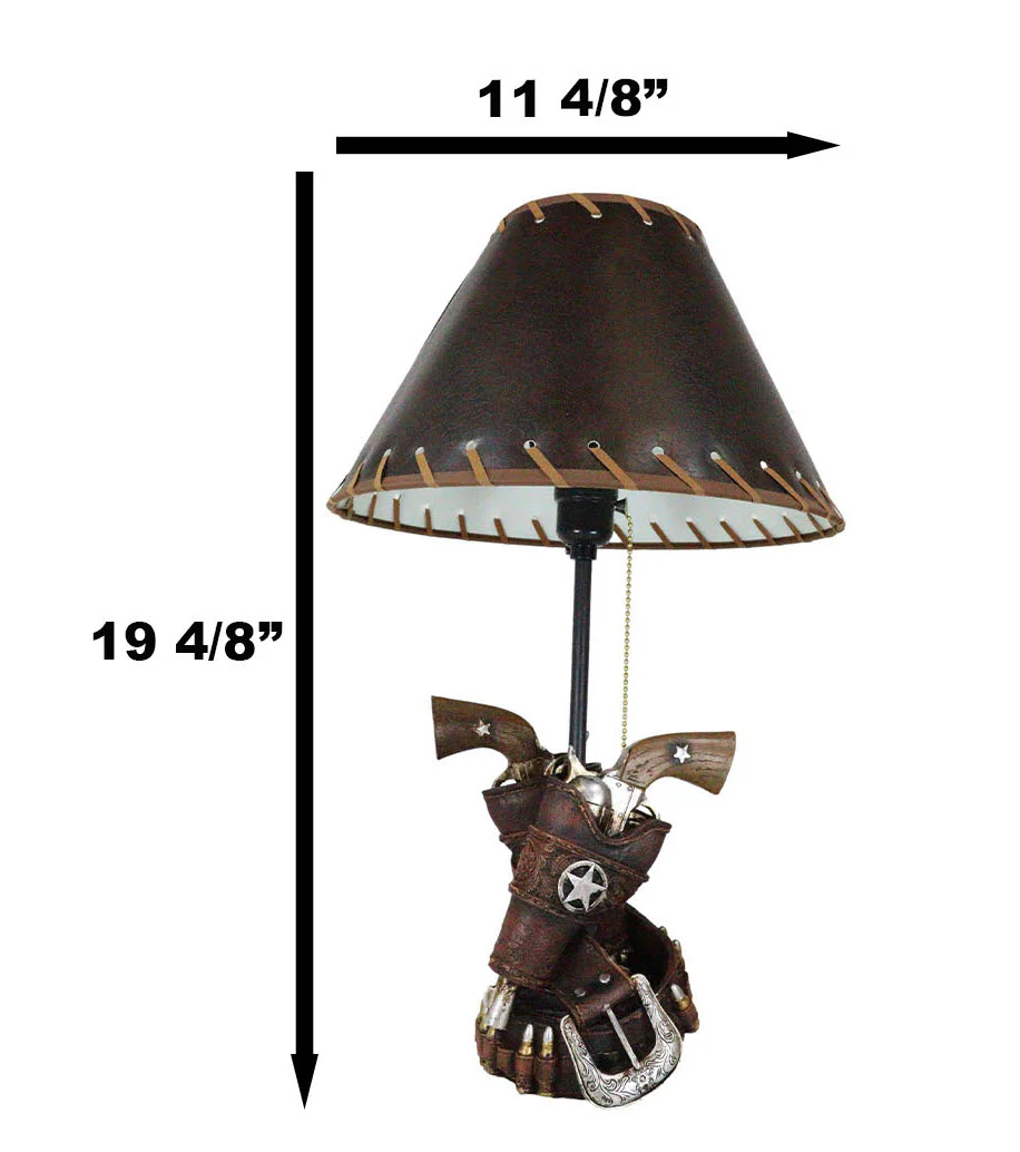 Rustic Western Double Six Shooter Gun Pistols In Holsters Cowboy Belt Table Lamp - Image 3