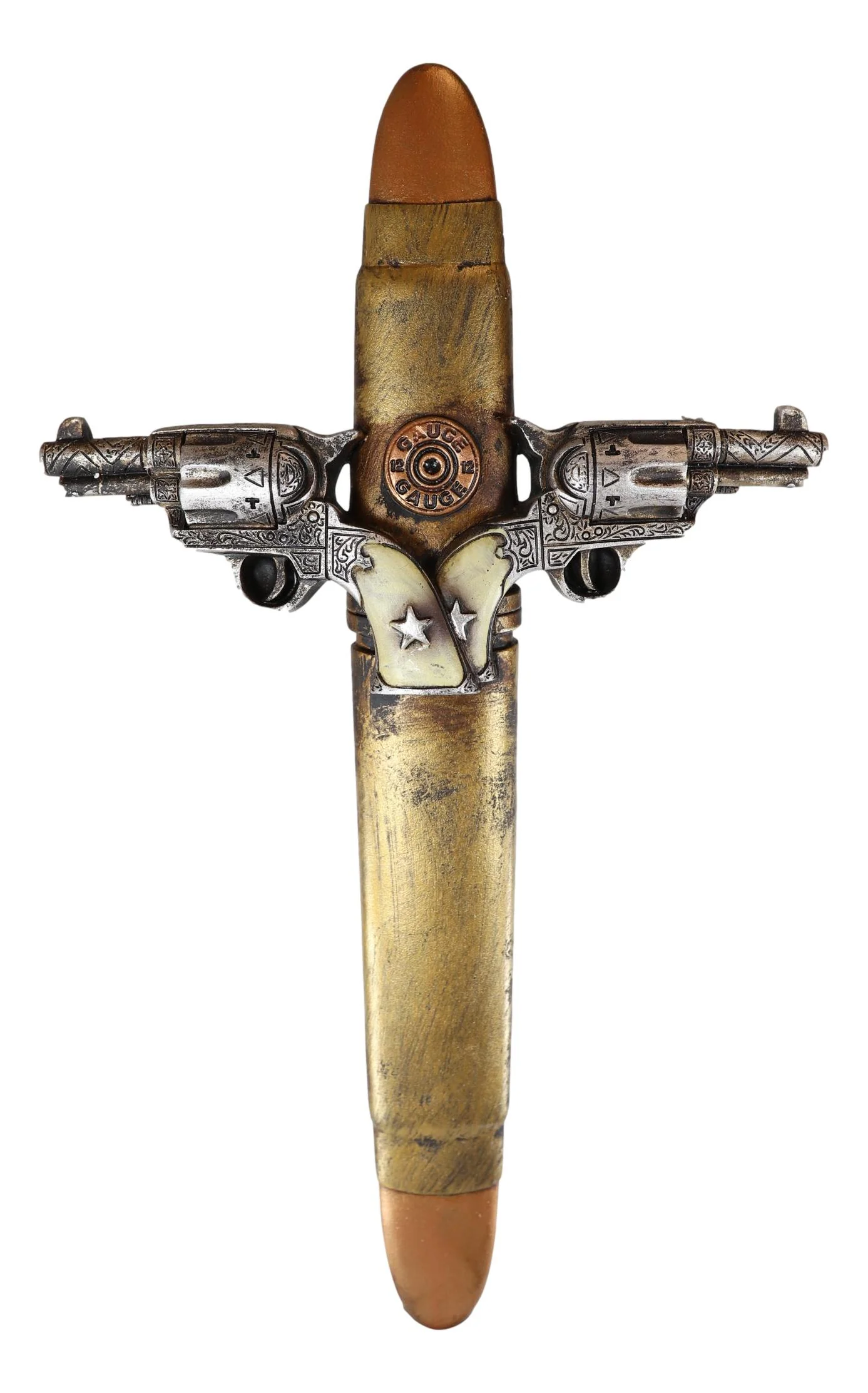 Rustic Western Dual Handgun Pistols with 12 Gauge Bullet Shell Casing Wall Cross - Image 2