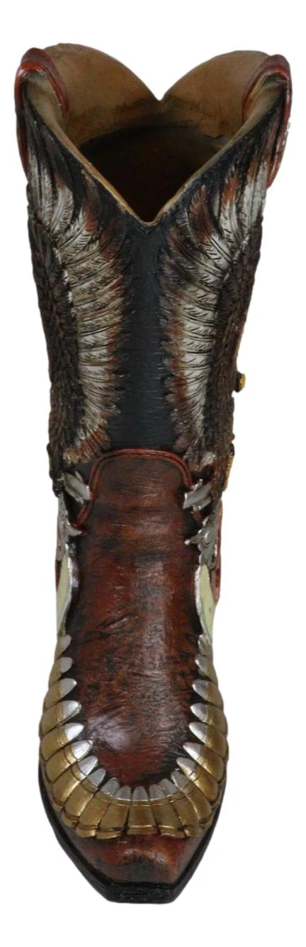 Rustic Western Eagle With Crossed Guns Star Bullets Boot Vase Planter Figurine - Image 3