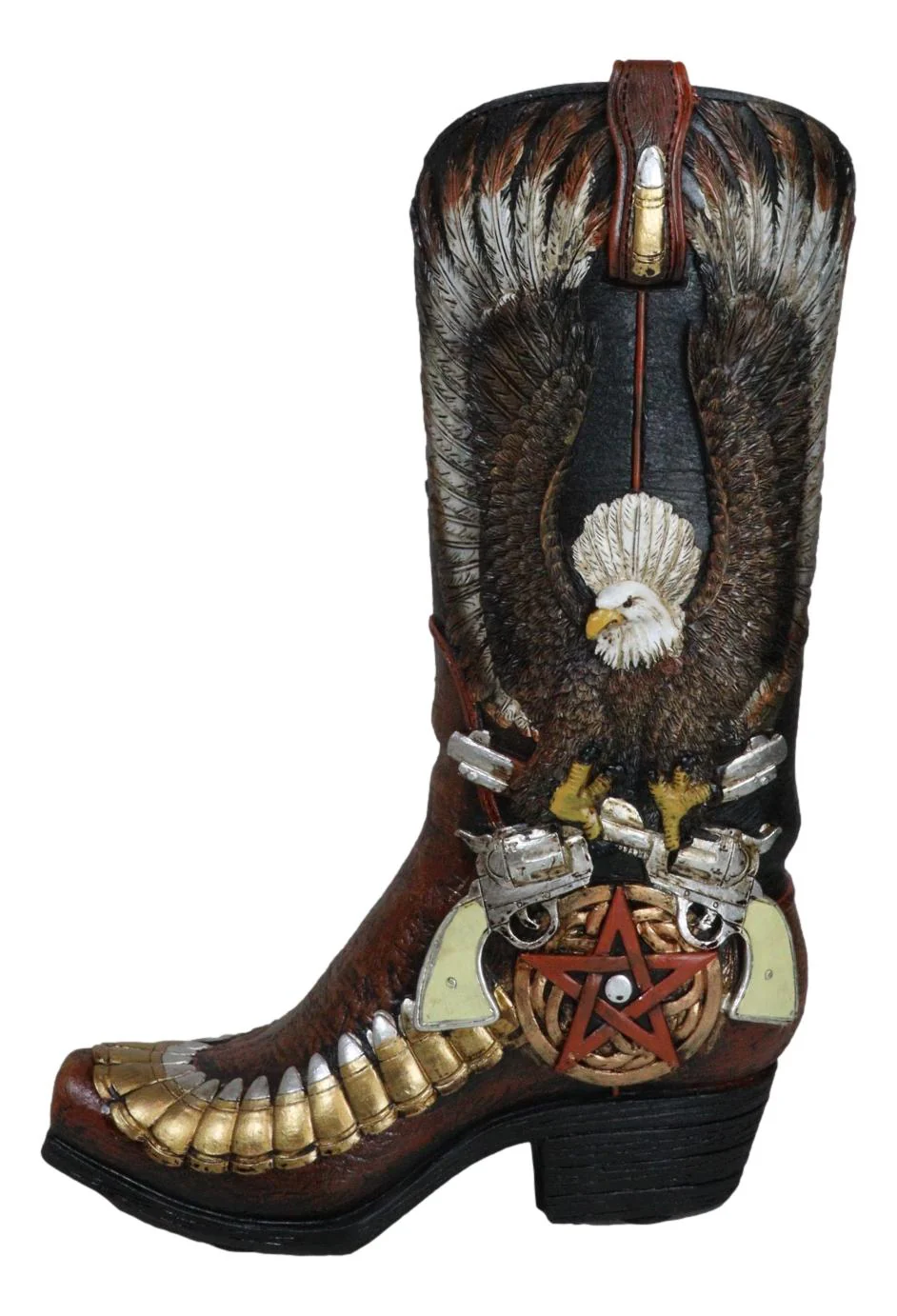 Rustic Western Eagle With Crossed Guns Star Bullets Boot Vase Planter Figurine - Image 5