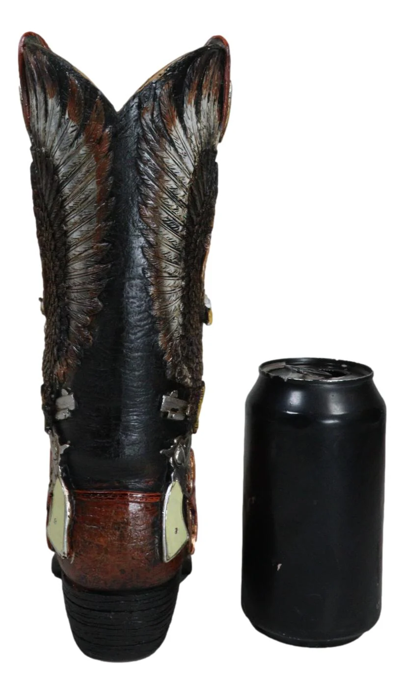 Rustic Western Eagle With Crossed Guns Star Bullets Boot Vase Planter Figurine - Image 8