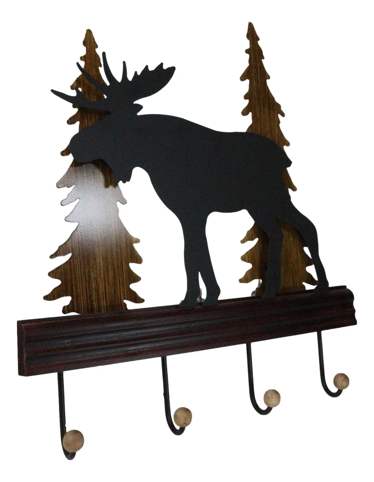Rustic Western Elk Moose Deer Roaming Pine Forest 4-Peg Wooden Wall Hooks Plaque - Image 4