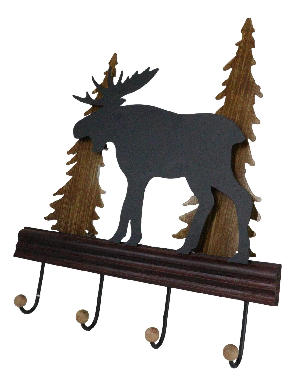 Rustic Western Elk Moose Deer Roaming Pine Forest 4-Peg Wooden Wall Hooks Plaque - Image 5