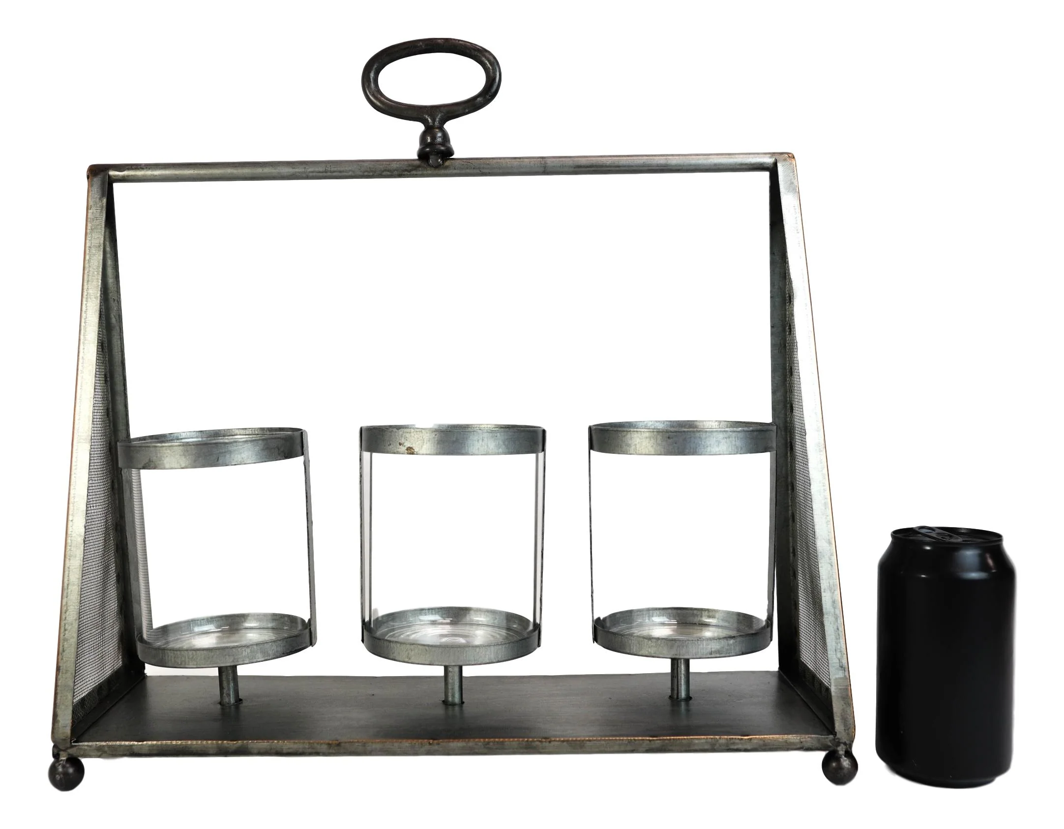 Rustic Western Farmhouse Galvanized Metal Triple Pillar Candleholder Trapezium - Image 5