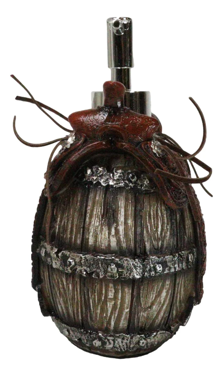 Rustic Western Faux Leather Cowboy Horse Saddle On Barrel Soap Pump Dispenser - Image 6