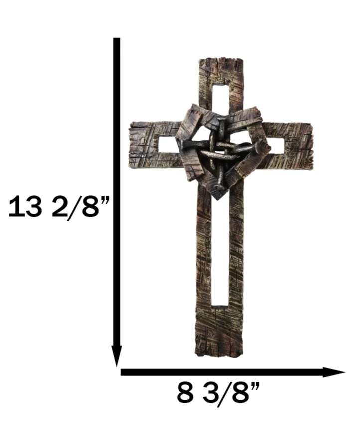 Rustic Western Faux Wooden Barnyard Planks Heart With Knotted Nails Wall Cross - Image 2
