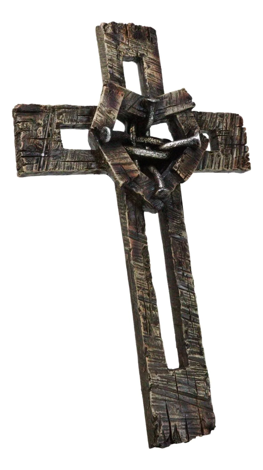 Rustic Western Faux Wooden Barnyard Planks Heart With Knotted Nails Wall Cross - Image 3