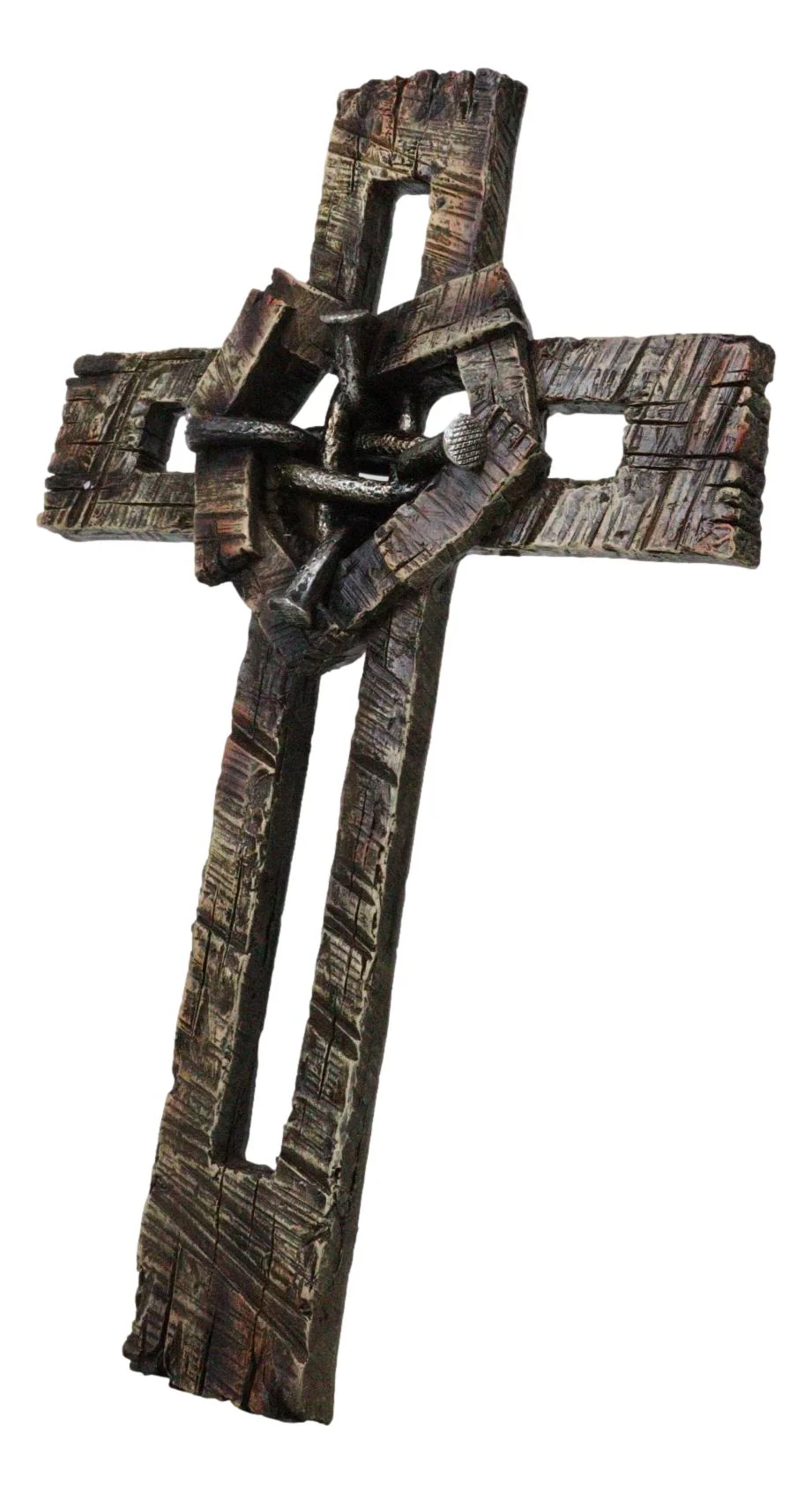 Rustic Western Faux Wooden Barnyard Planks Heart With Knotted Nails Wall Cross - Image 5