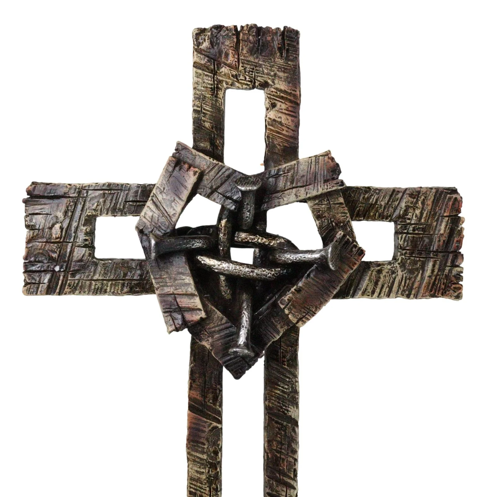 Rustic Western Faux Wooden Barnyard Planks Heart With Knotted Nails Wall Cross - Image 7