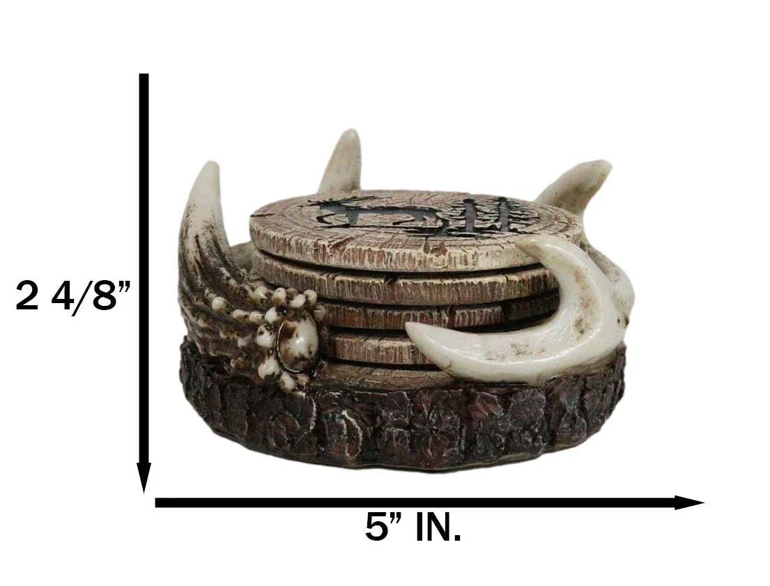 Rustic Western Forest Deer Antlers With Tree Rings Coasters And Holder Set - Image 8
