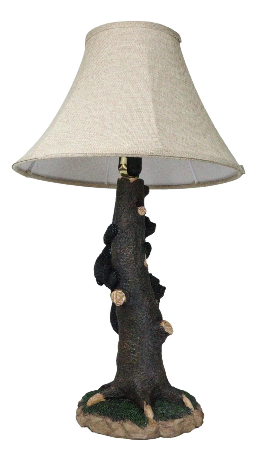 Rustic Western Forest Playful Black Bear Cubs Climbing On Tree Trunk Table Lamp - Image 3