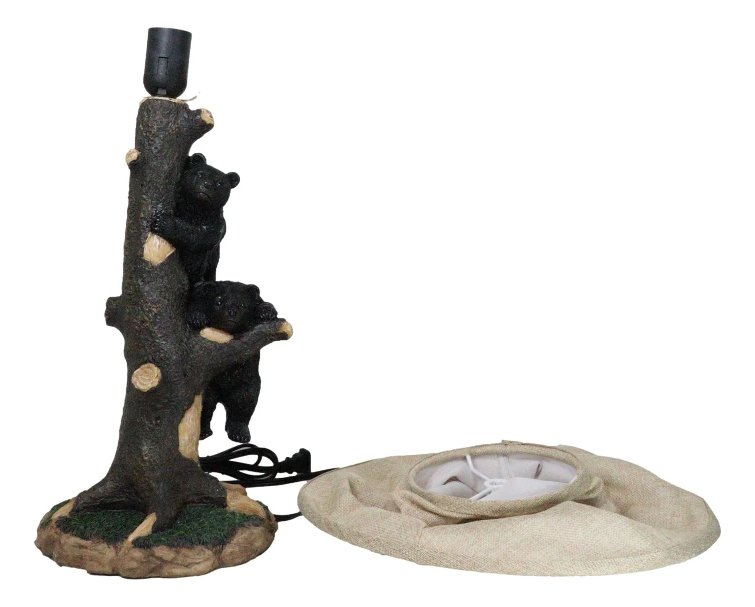 Rustic Western Forest Playful Black Bear Cubs Climbing On Tree Trunk Table Lamp - Image 4
