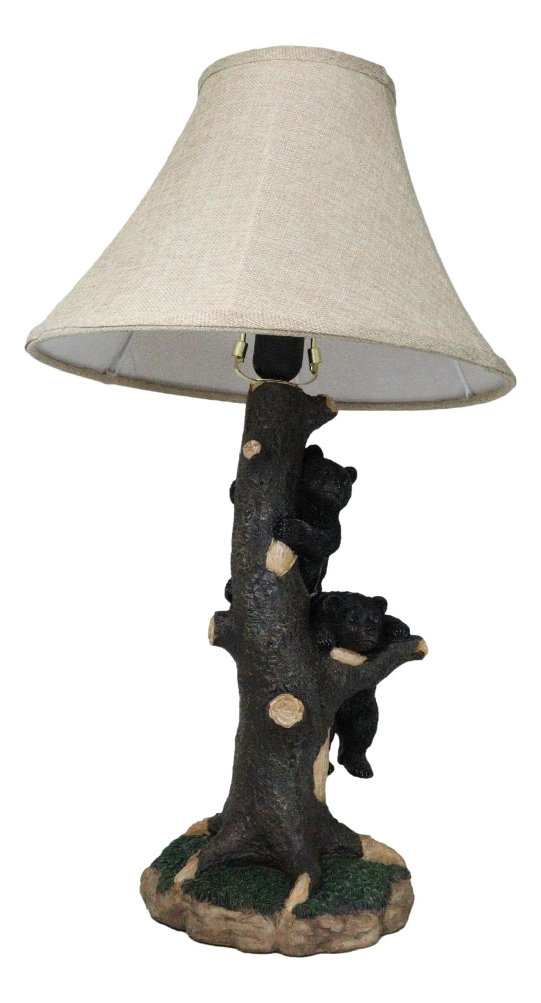 Rustic Western Forest Playful Black Bear Cubs Climbing On Tree Trunk Table Lamp - Image 6