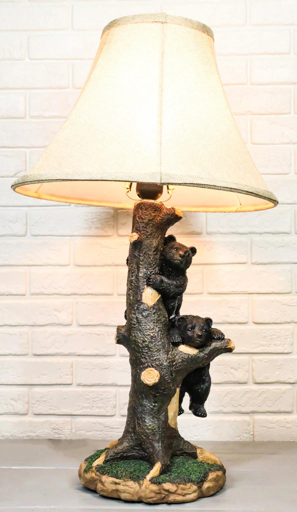 Rustic Western Forest Playful Black Bear Cubs Climbing On Tree Trunk Table Lamp - Image 9