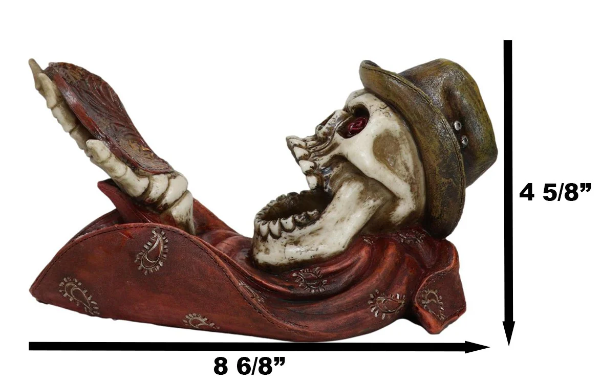 Rustic Western Gritty Budge Cowboy Skull Skeleton with Hat Drinking Wine Holder - Image 2