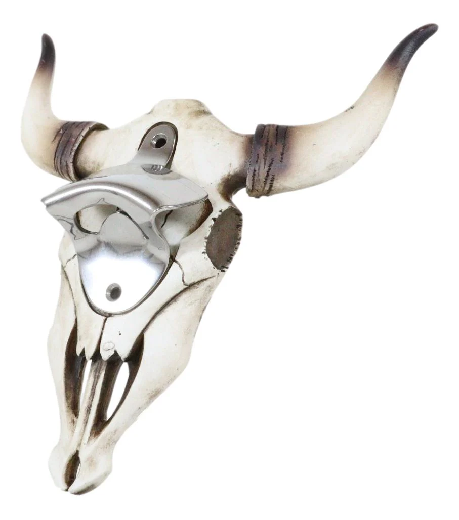 Rustic Western Horned Cow Skull Skeleton Wall Mounted Soda Beer Bottle Opener - Image 2