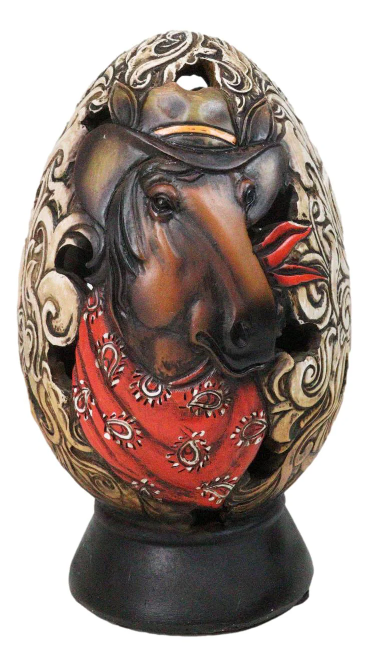 Rustic Western Horse With Cowboy Hat and Red Scarf Egg Money Piggy Bank Figurine