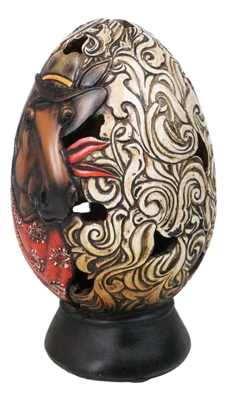 Rustic Western Horse With Cowboy Hat and Red Scarf Egg Money Piggy Bank Figurine - Image 6