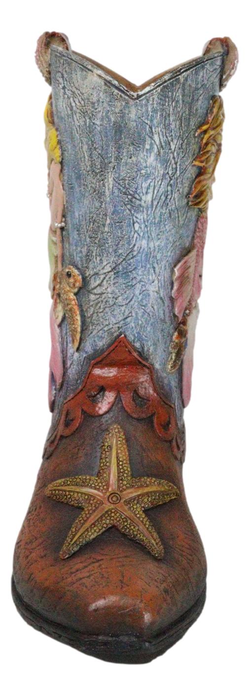 Rustic Western Mermaid Starfish And Sea Turtle Cowgirl Boot Utensils Flower Vase - Image 6