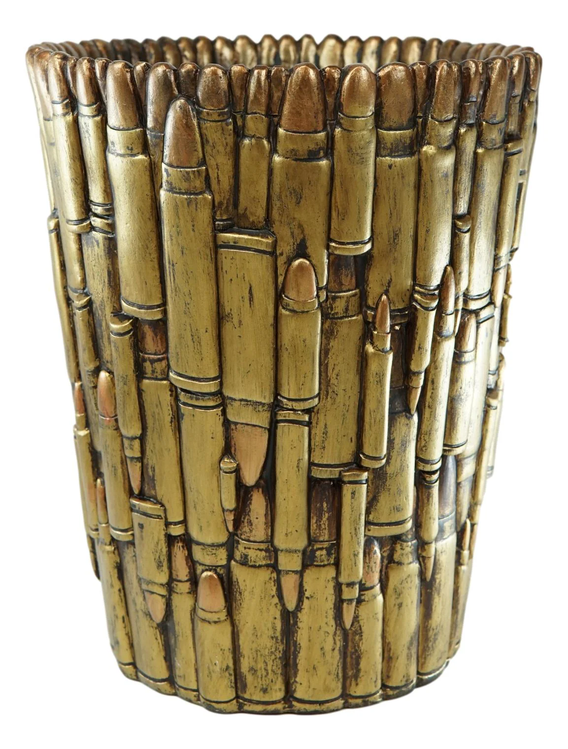Rustic Western Military Rifle Ammo Shells Gold Tone Bullets Waste Basket Bin - Image 3