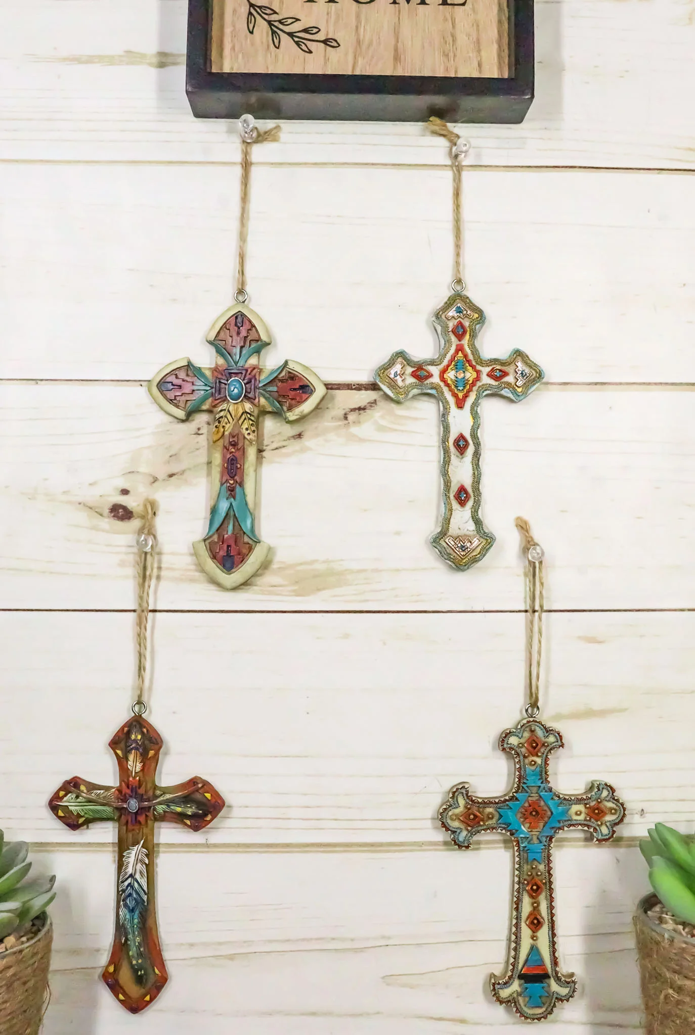 Rustic Western Native Indian Christian Crosses Set of 4 Christmas Tree Ornaments - Image 10