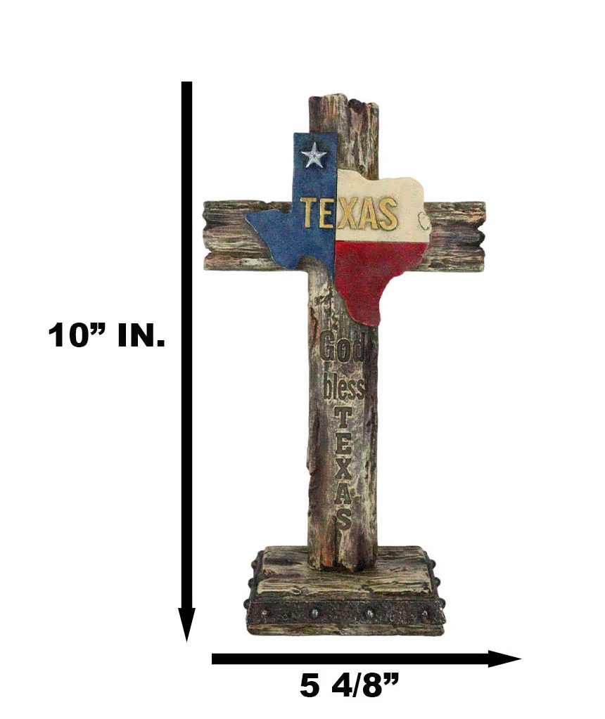 Rustic Western Patriotic Lone Star State Map God Bless Texas Standing Cross - Image 2