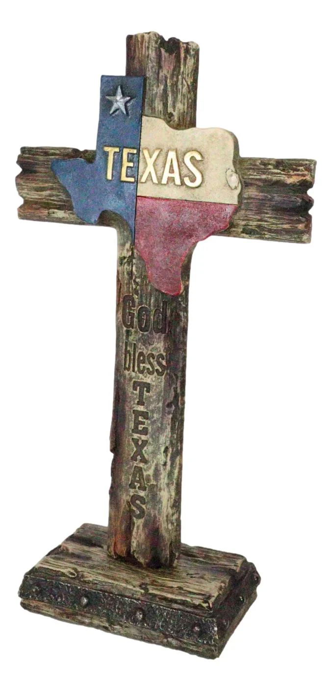 Rustic Western Patriotic Lone Star State Map God Bless Texas Standing Cross - Image 6