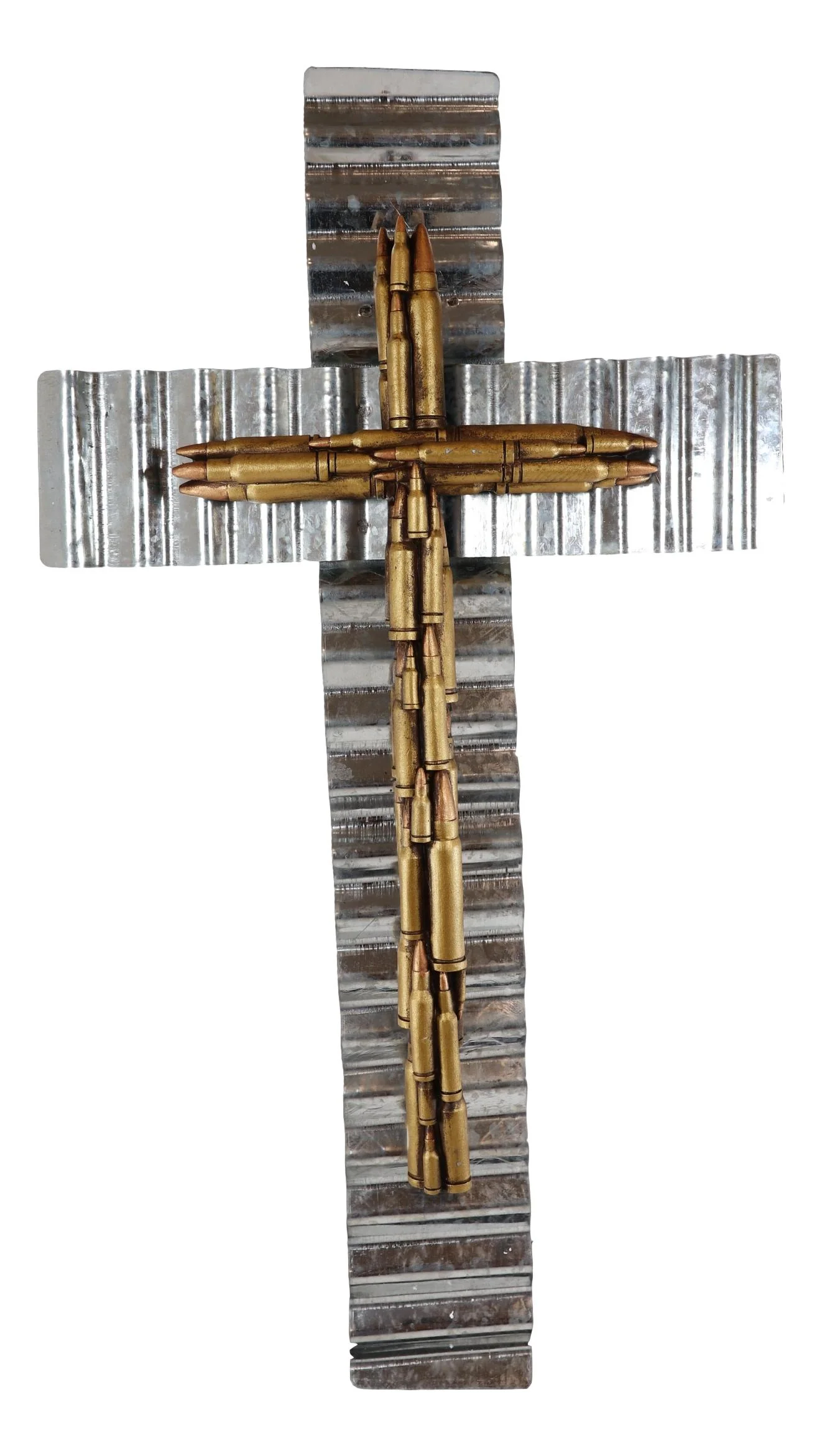 Rustic Western Rifle Pistol Bullet Shells Layered Galvanized Metal Wall Cross - Image 4