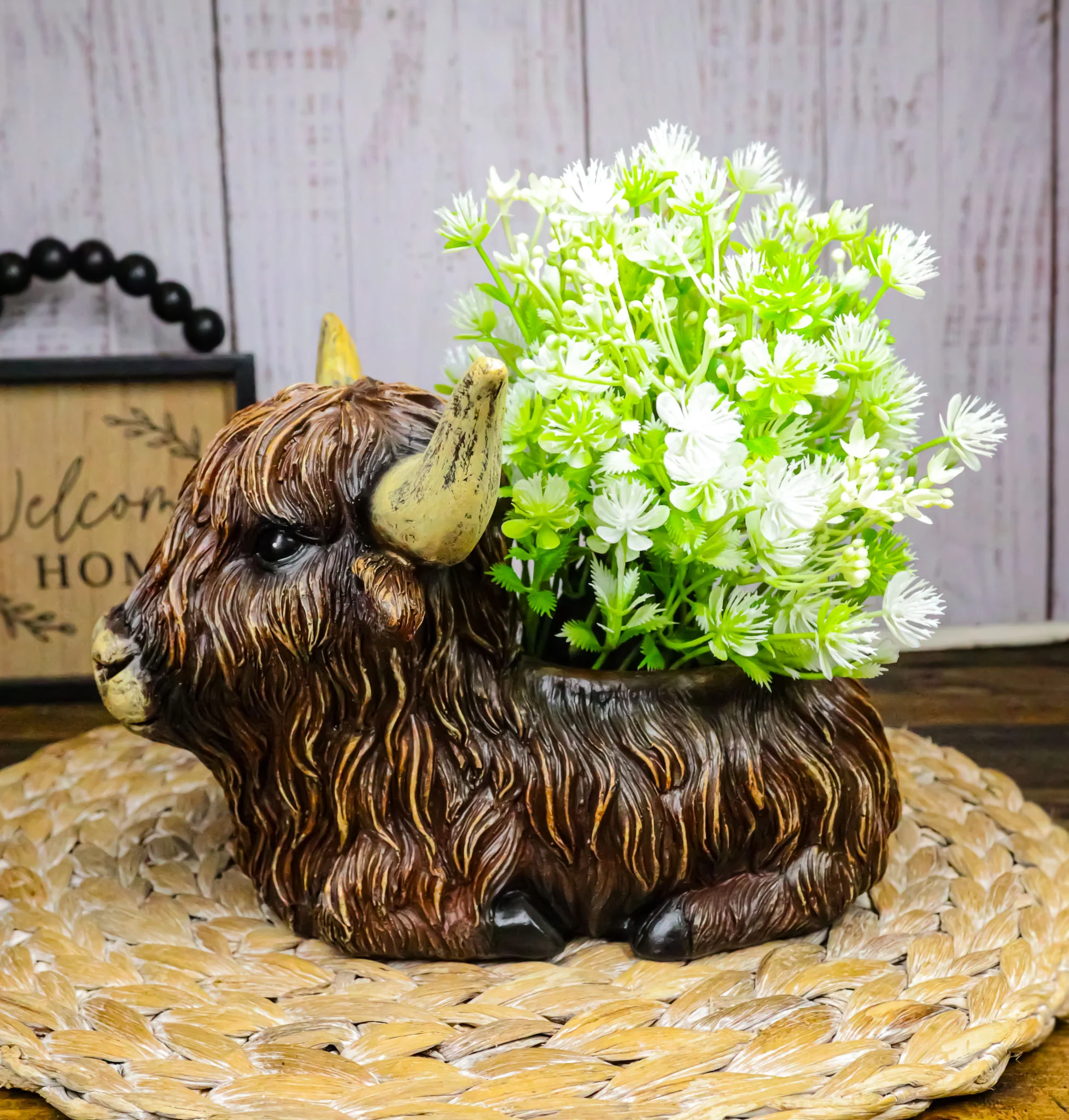 Rustic Western Scottish Highlands Cattle Cow Wine Holder Container Pot Holder 9" - Image 9