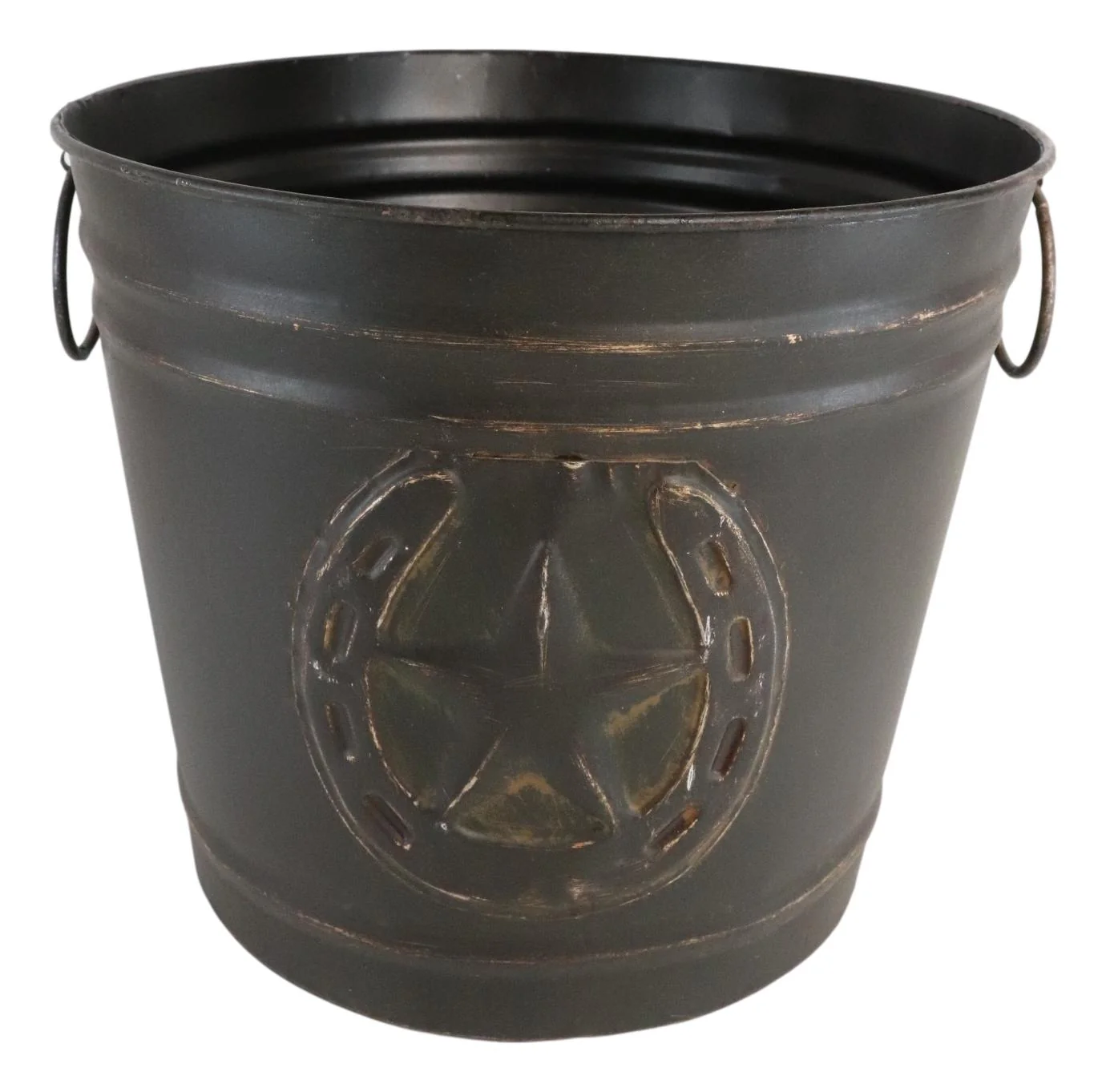 Rustic Western Star With Horseshoe Old Fashioned Bucket Vase Or Waste Bin 11"Dia - Image 2