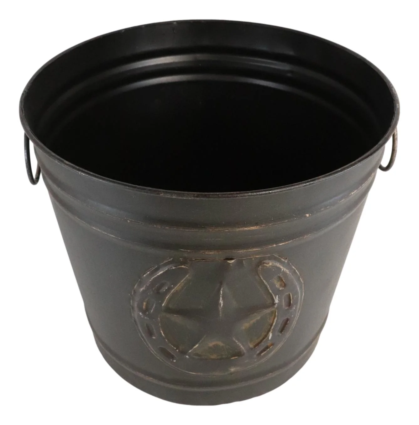 Rustic Western Star With Horseshoe Old Fashioned Bucket Vase Or Waste Bin 11"Dia - Image 4