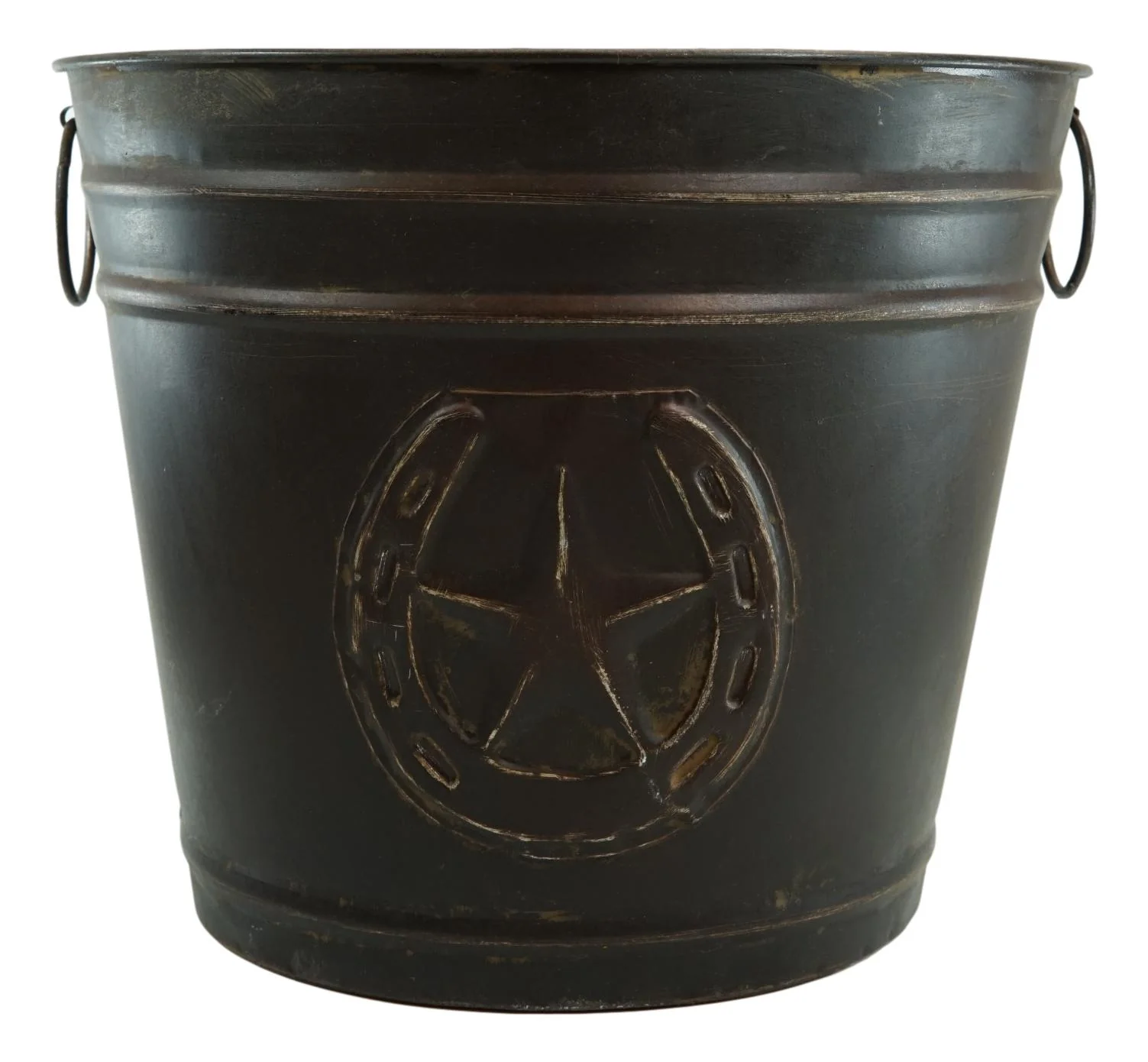 Rustic Western Star With Lucky Horseshoe Old Fashioned Bucket Vase Or Waste Bin - Image 3