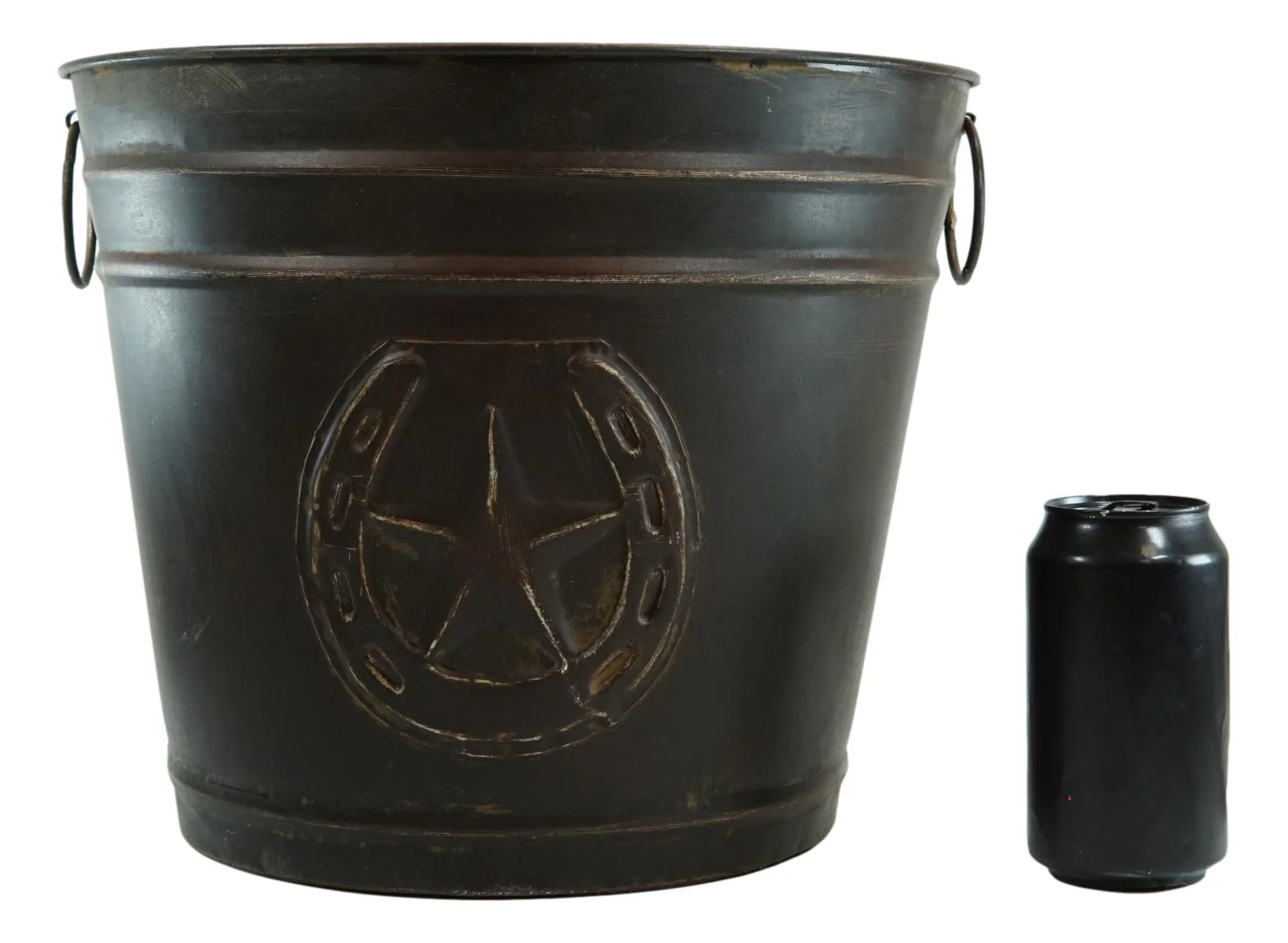 Rustic Western Star With Lucky Horseshoe Old Fashioned Bucket Vase Or Waste Bin - Image 4