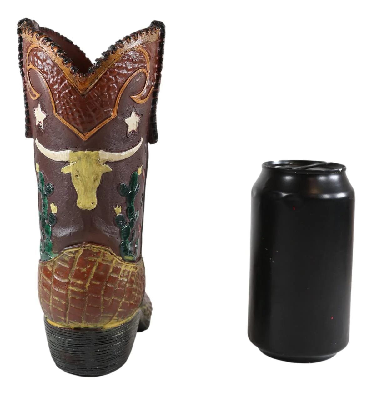 Rustic Western Texas Longhorn Faux Crocodile Prints Cowboy Boot Vase Figurine - Image 6