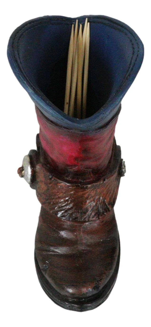 Rustic Western Texas State Flag Fancy Cowboy Boot With Spur Toothpick Holder - Image 6