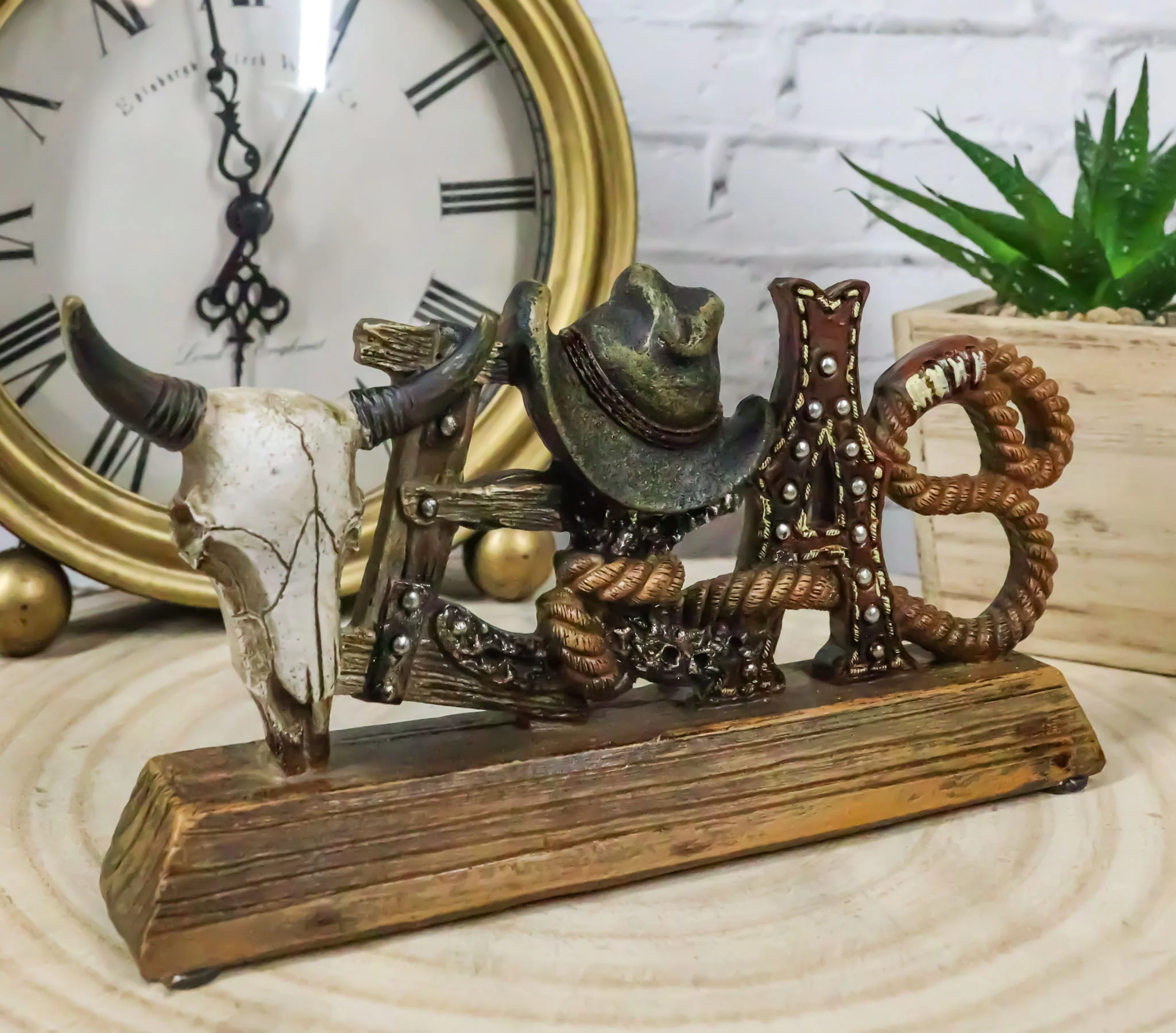 Rustic Western Texas Word Art Cow Skull Cowboy Hat Ropes Horseshoe Desk Plaque - Image 11