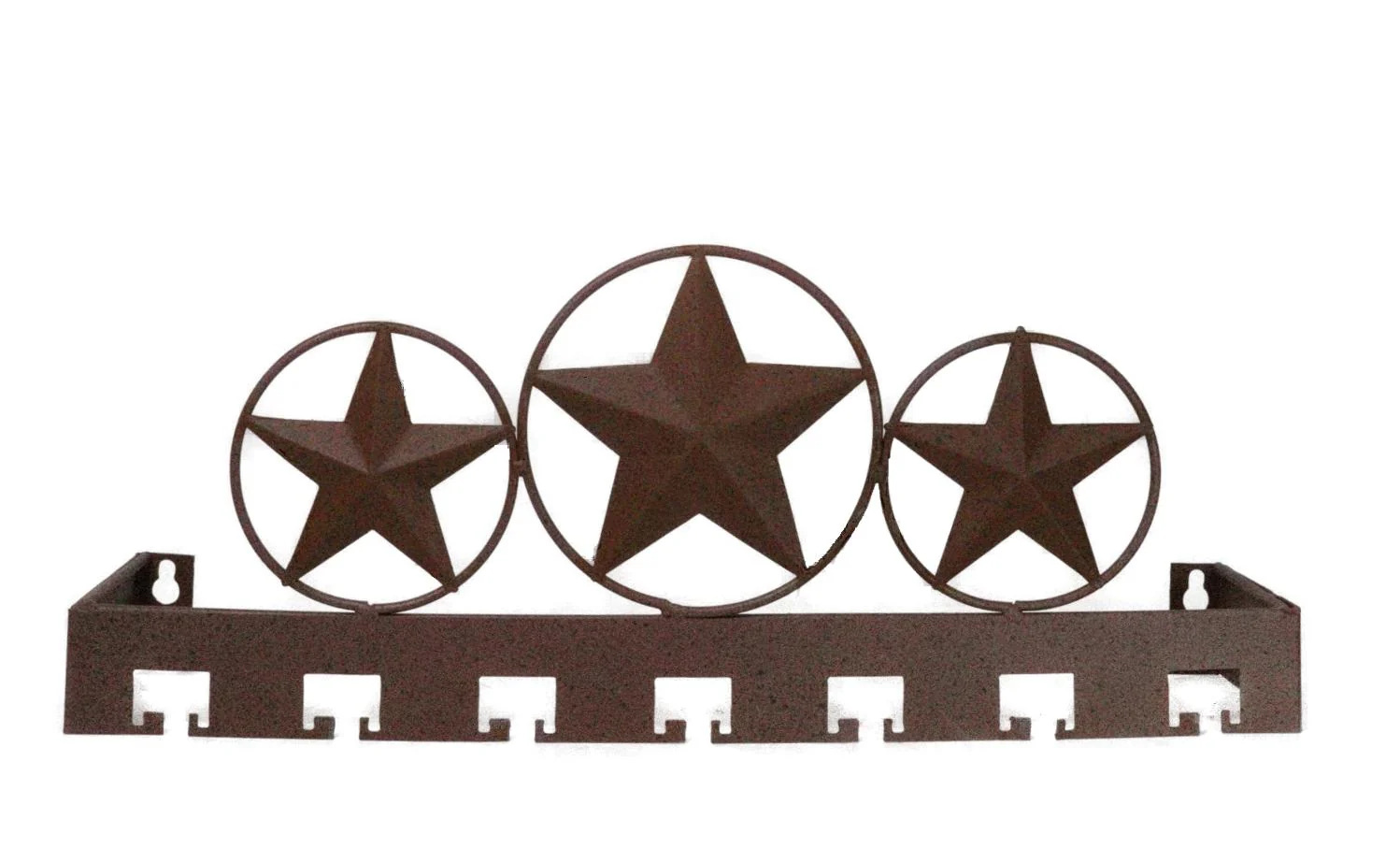 Rustic Western Triple Lone Star Circles Metal Wall Key Hooks Decor Plaque - Image 2