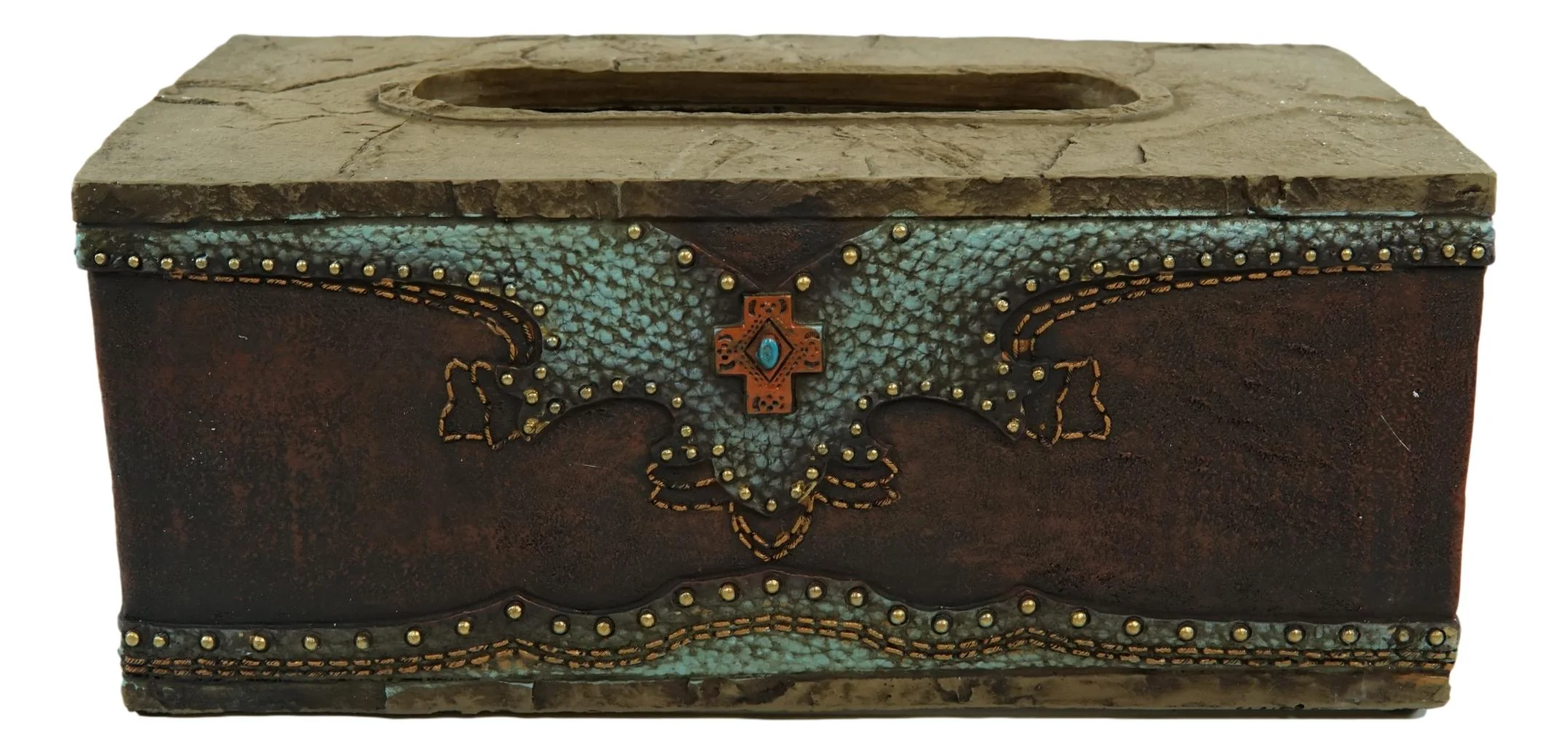 Rustic Western Turquoise Cowboy Lucky Horseshoes & Cross Tissue Box Holder Case - Image 4