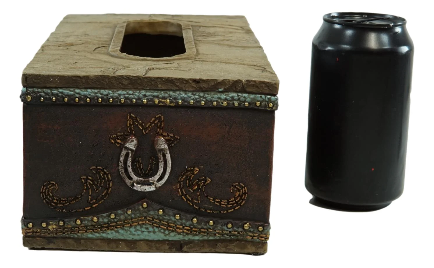 Rustic Western Turquoise Cowboy Lucky Horseshoes & Cross Tissue Box Holder Case - Image 5