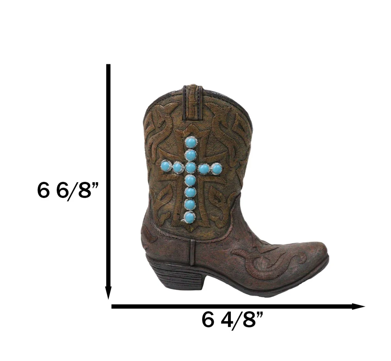 Rustic Western Turquoise Rocks Cross Faux Leather Cowgirl Boot Vase Figurine - Image 8