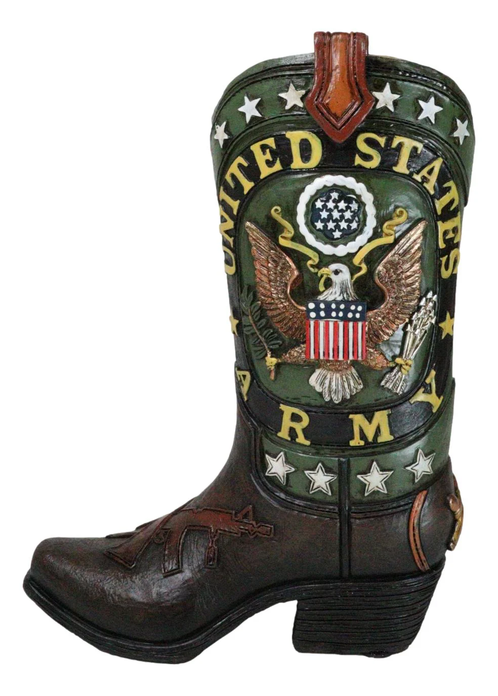 Rustic Western USA American Bald Eagle Army Emblem Cowboy Boot Flower Vase - Image 6
